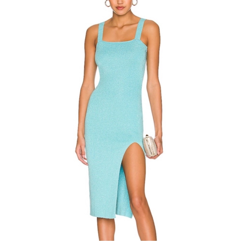 Superdown Zoe square neck metallic blue dress size XS